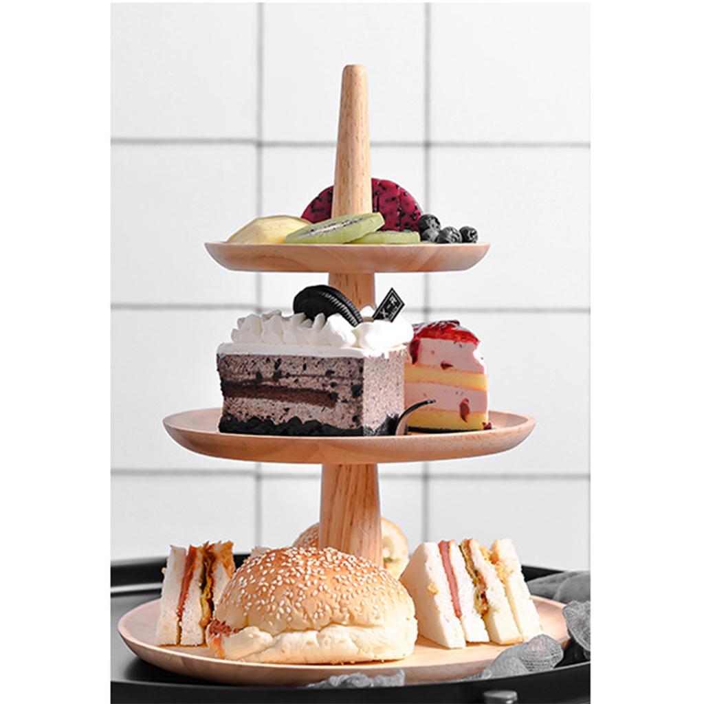 2/3 Tier Cake Snack Stand Wooden Serving Tray Fruit Platter Cupcake Holder