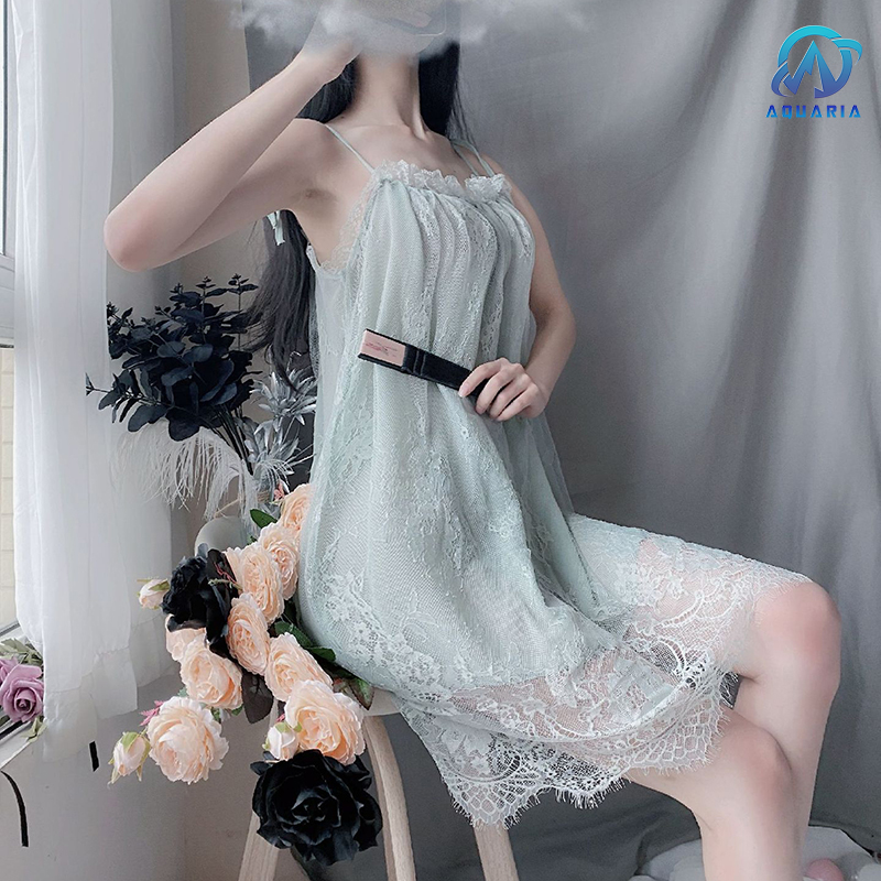 Set Váy Ngủ 2 Dây Ren Dài Sexy Dễ Thương Freesize