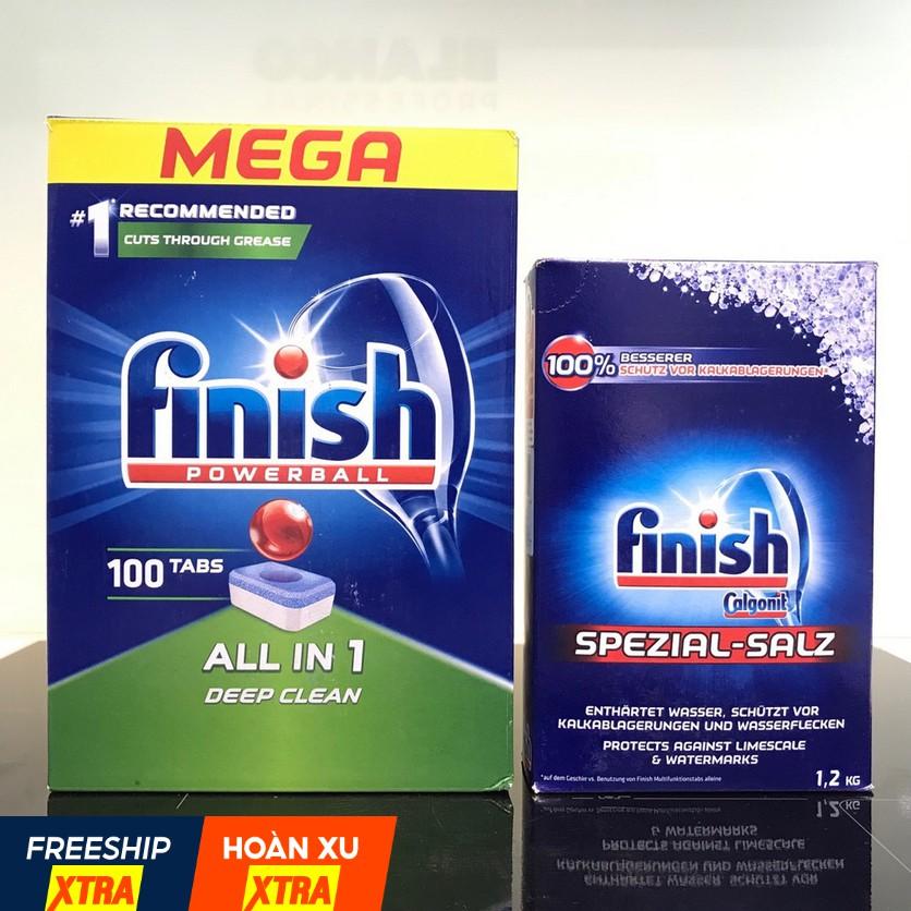 Combo Muối Finish 1.2kg+ Viên rửa bát Finish All in one 100 viên (NK EU )