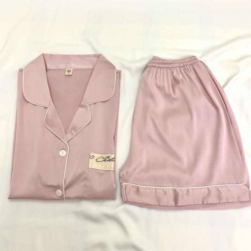 Pijama- Đồ Bộ Set Ngủ Lụa Cộc Cao Cấp Sang Chảnh Tay Áo Cách Điệu CCLP04