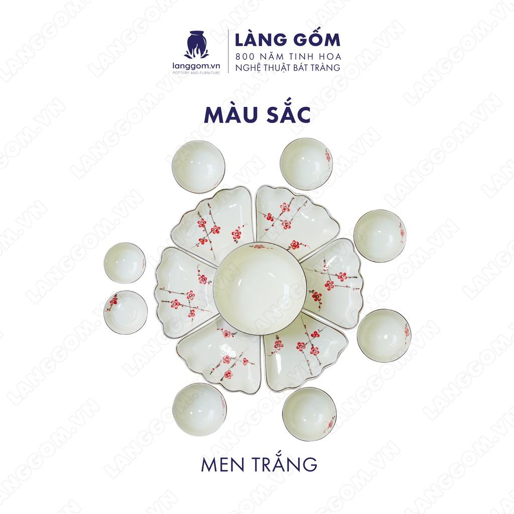 Bộ bàn ăn mặt trời Men trắng vẽ hoa đào - Size: 45 cm - Gốm sứ Bát Tràng - langgom.vn