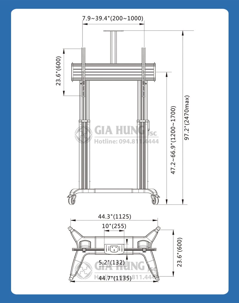 Giá treo tivi di động NB TW100 (60-110 inch) tích hợp hệ thống nâng hạ tự động Hàng Nhập Khẩu