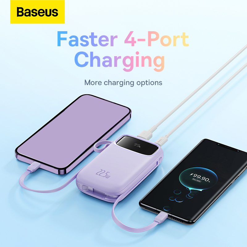 Pin Sạc Dự Phòng Baseus Qpow 2 Pin 10000mah 20000mah PD Sạc Nhanh 20w 22.5w Có Dây Sạc IP + Type C Màn Hình LED - Hàng Chính Hãng