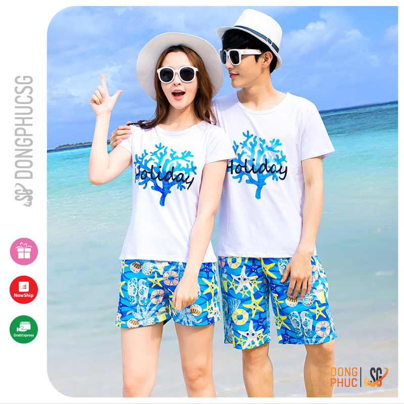 Áo thun gia đình Holiday đồ đồng phục gia đình 3/4/5 người thun cotton dày dặn màu trắng GD336T DONGPHUCSG
