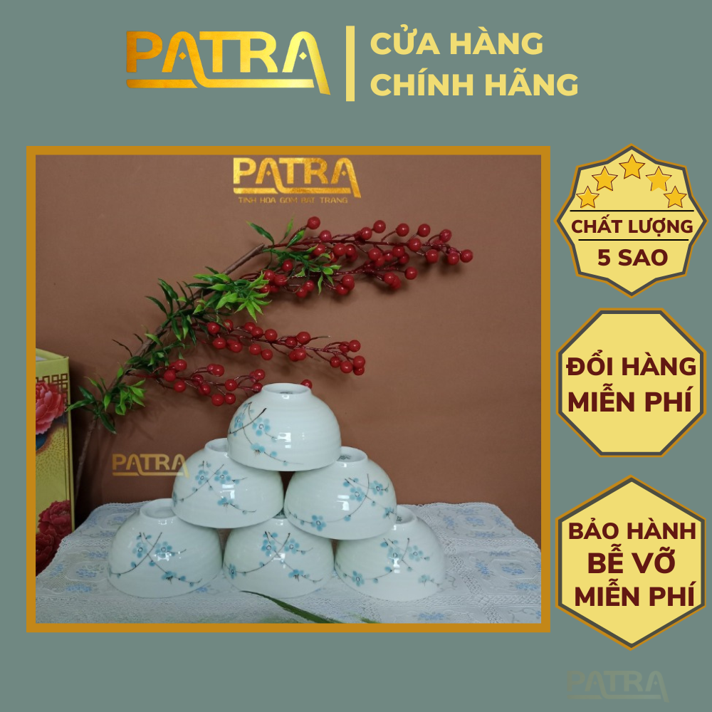 Bộ bát đĩa sứ Bát Tràng, bộ chén dĩa men kem họa tiết đào xanh cao cấp 13 chi tiết, có bán các món lẻ