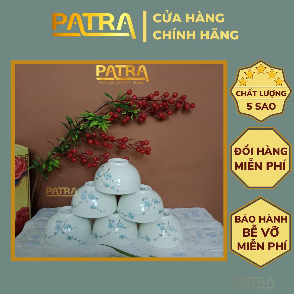 Bộ bát đĩa sứ Bát Tràng, bộ chén dĩa men kem họa tiết đào xanh cao cấp 13 chi tiết, có bán các món lẻ