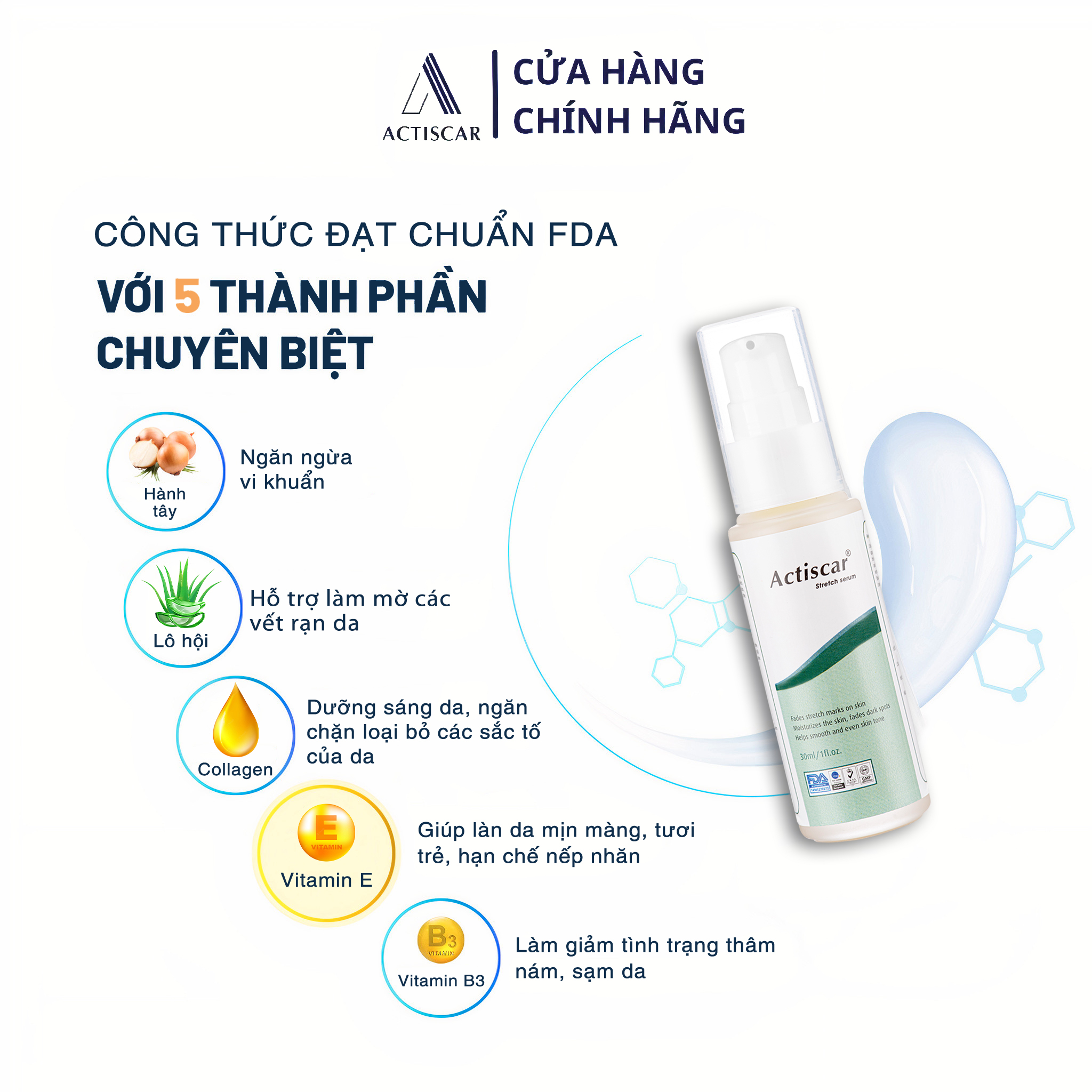 Serum Rạn Da Actiscar Làm Mờ Rạn Da, Mờ Sẹo, Đều Màu Da Sau Sinh 30ml