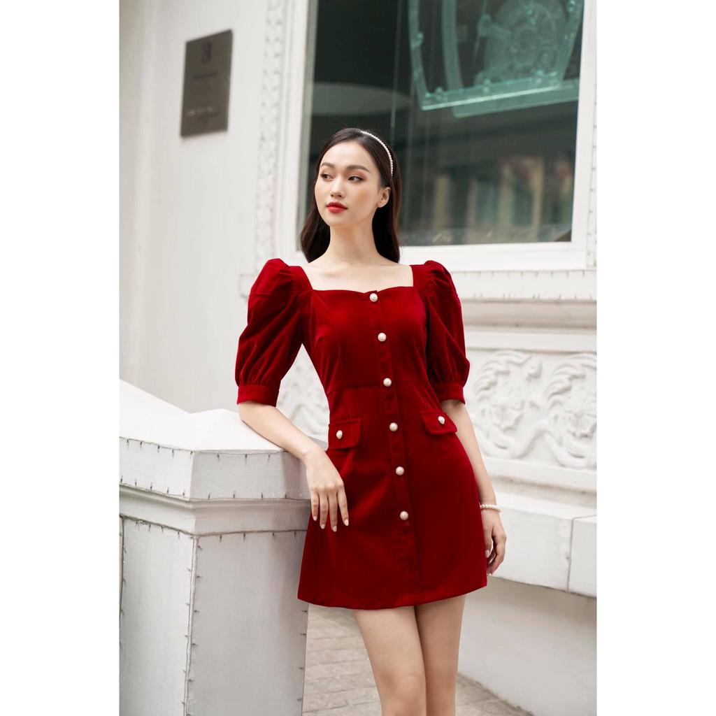 LIIN - Đầm nhung chữ A tay bồng