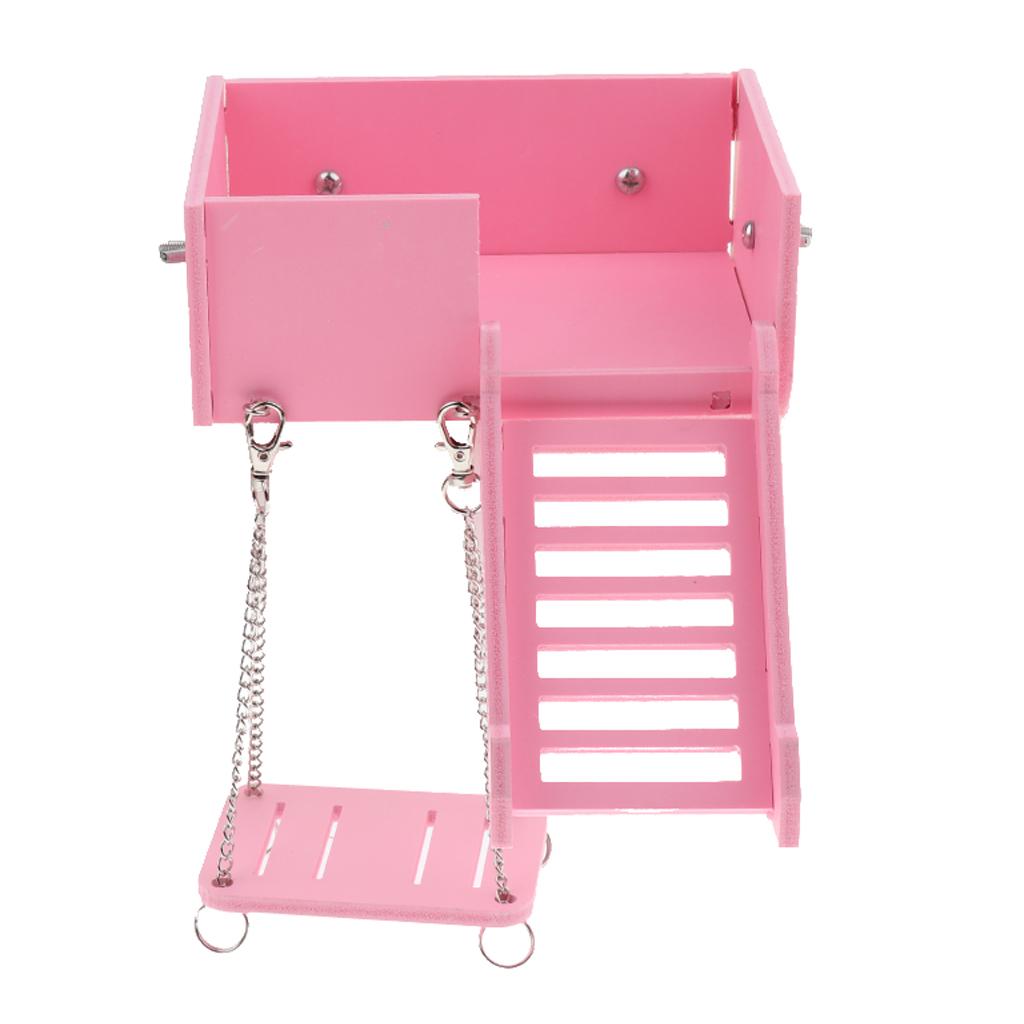 Wooden Platform Swing and Ladder Set for Mouse Chinchilla Rat Gerbil Pink