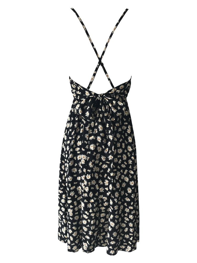 Sexy Women Boho Dress Floral Print Spaghetti Strap V Neck High Waist Backless Sleeveless Beach Spring Summer Dress