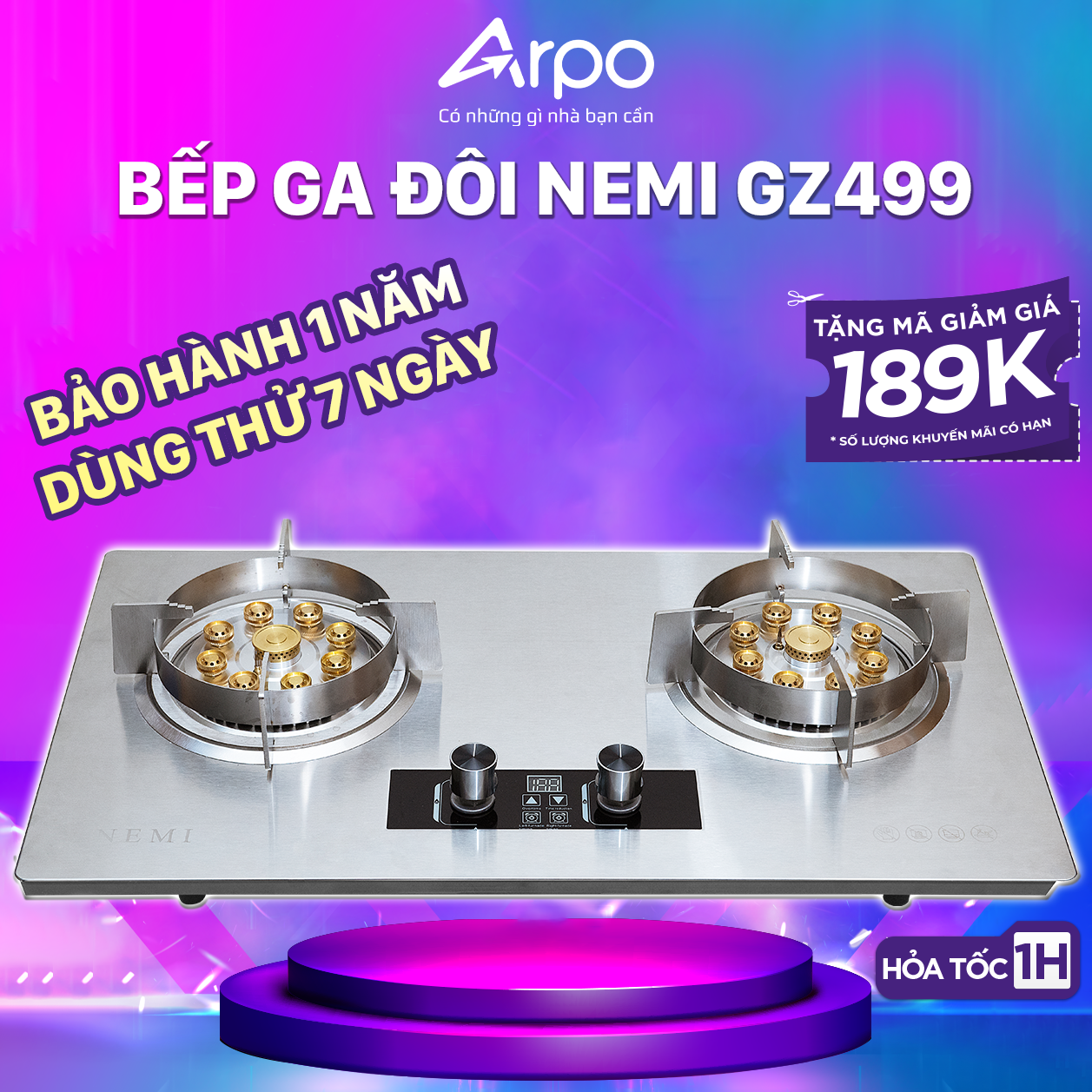 Bếp Gas Đôi NEMI GZ499 Với 9 Đầu Đốt Lửa To Tích Hợp Chế Độ Hẹn Giờ Cảm Biến An Toàn - Bếp Ga Cao Cấp Phù Hợp Lắp Âm Và Dương