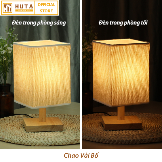 Đèn Ngủ HUTA Light For Life G3 Chao Vuông Độc Đáo Vingtage, Decor Trang Trí Phòng Ngủ, Điều Chỉnh Độ Sáng, Bóng Led Sáng Vàng Tiết Kiệm Điện