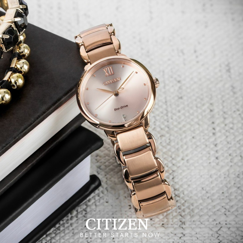 Đồng Hồ Nữ Citizen Đính Kim Cương Dây Thép Không Gỉ EM0922-81X - Mặt Hồng (Sapphire)