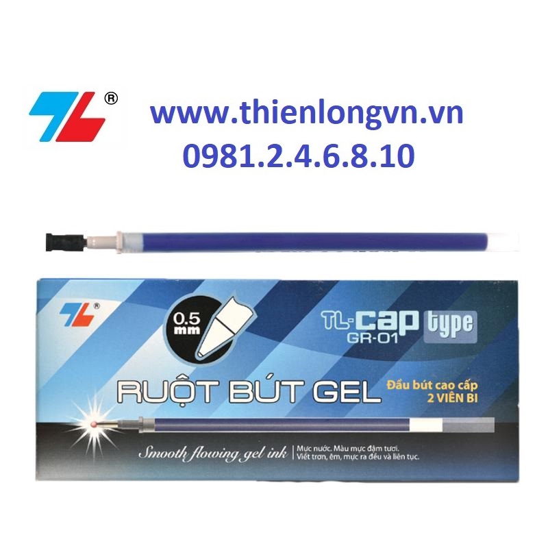 Hộp 24 ruột bút nước - bút gel 0.5mm Thiên Long GR-01 mực xanh