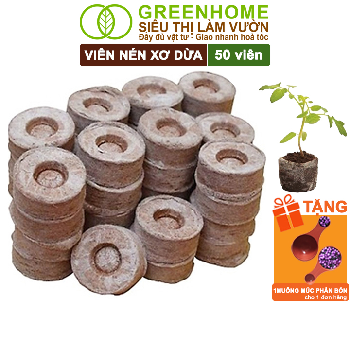 Viên Nén Xơ Dừa Greenhome, Ươm Hạt Giống, Ươm Cây Con Tiện Lợi, Đầy Đủ Dinh Dưỡng, Cây Phát Triển Nhanh - 50 Viên Nén Xơ Dừa