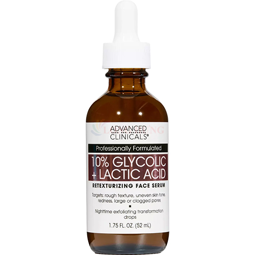 Tế bào chết hóa học Advanced Clinicals 10% Glycolic + Lactic Acid Serum (52ml) - Hàng chính hãng