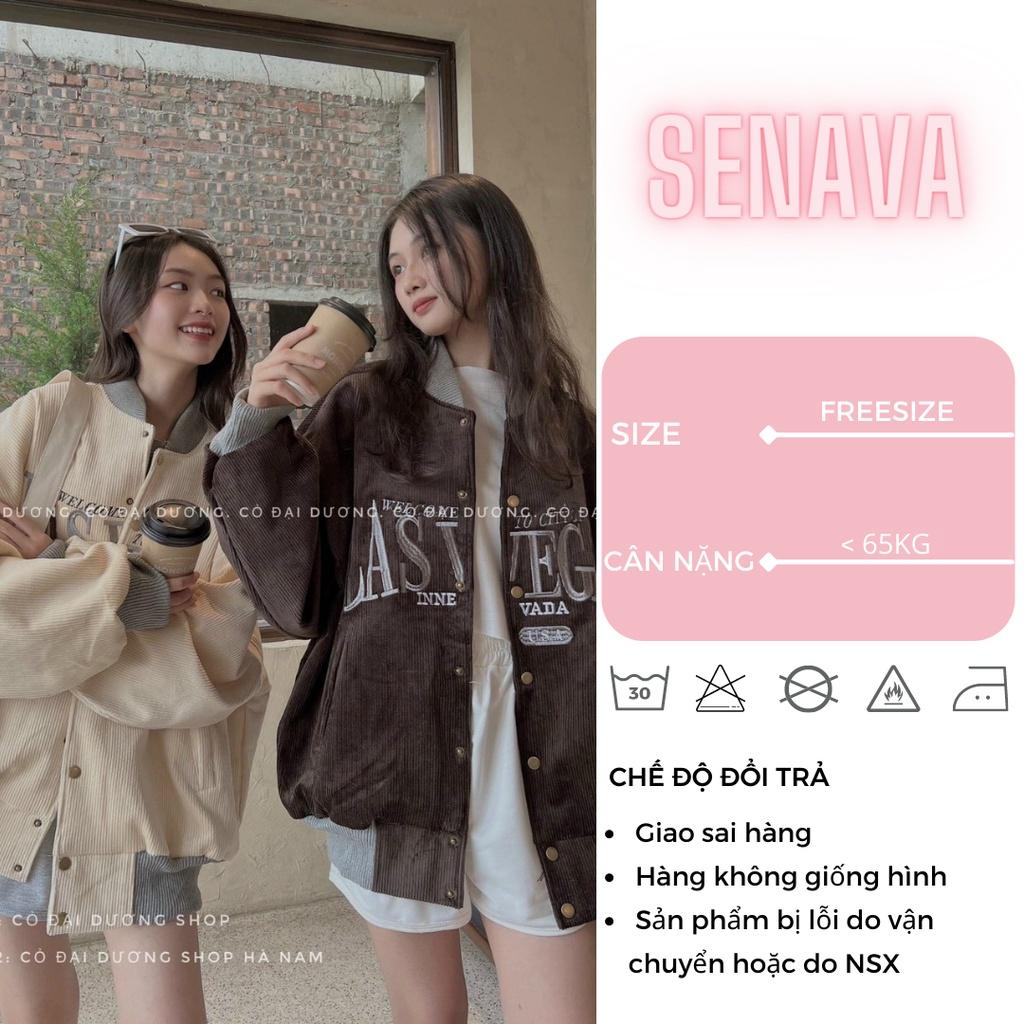 Áo khoác bomber Unisex Nhung Tăm Thêu LASVEGAS Chống Nắng Form Rộng 2 Lớp SENAVA