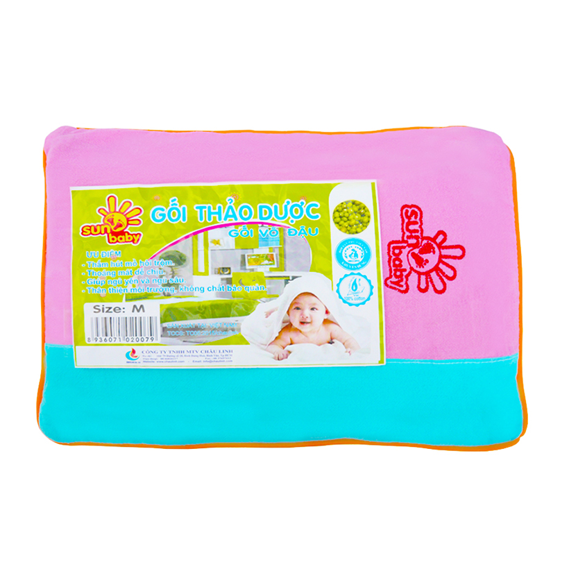 Gối vuông vỏ đậu xanh cho bé M- Sunbaby