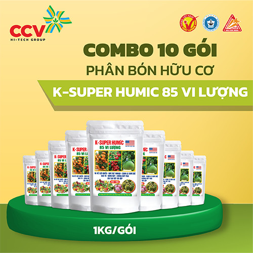 Combo 10 gói Phân Bón K- Super Humic  85 vi lượng (1kg/gói) - sản phẩm của Công Ty Phân Bón Con Cò Vàng