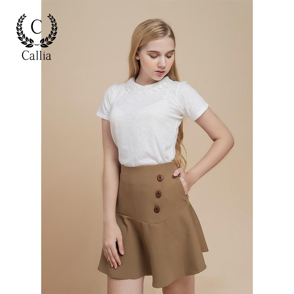 Chân váy nữ kiểu Callia Botton Skirt xòe đuôi cá (Nâu)