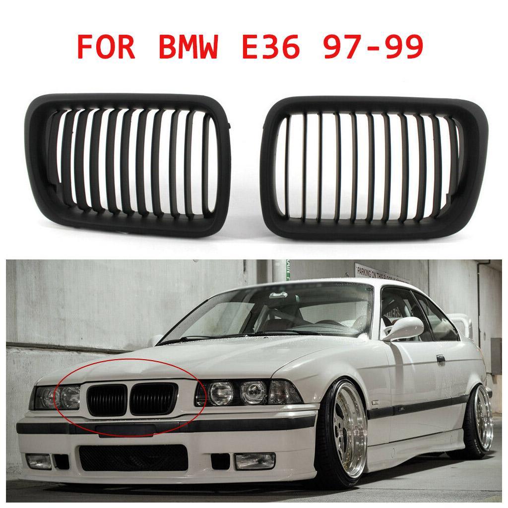 Glossy Black Front Grille Grill Headlight Eyelids For BMW E36 97-99 3Series