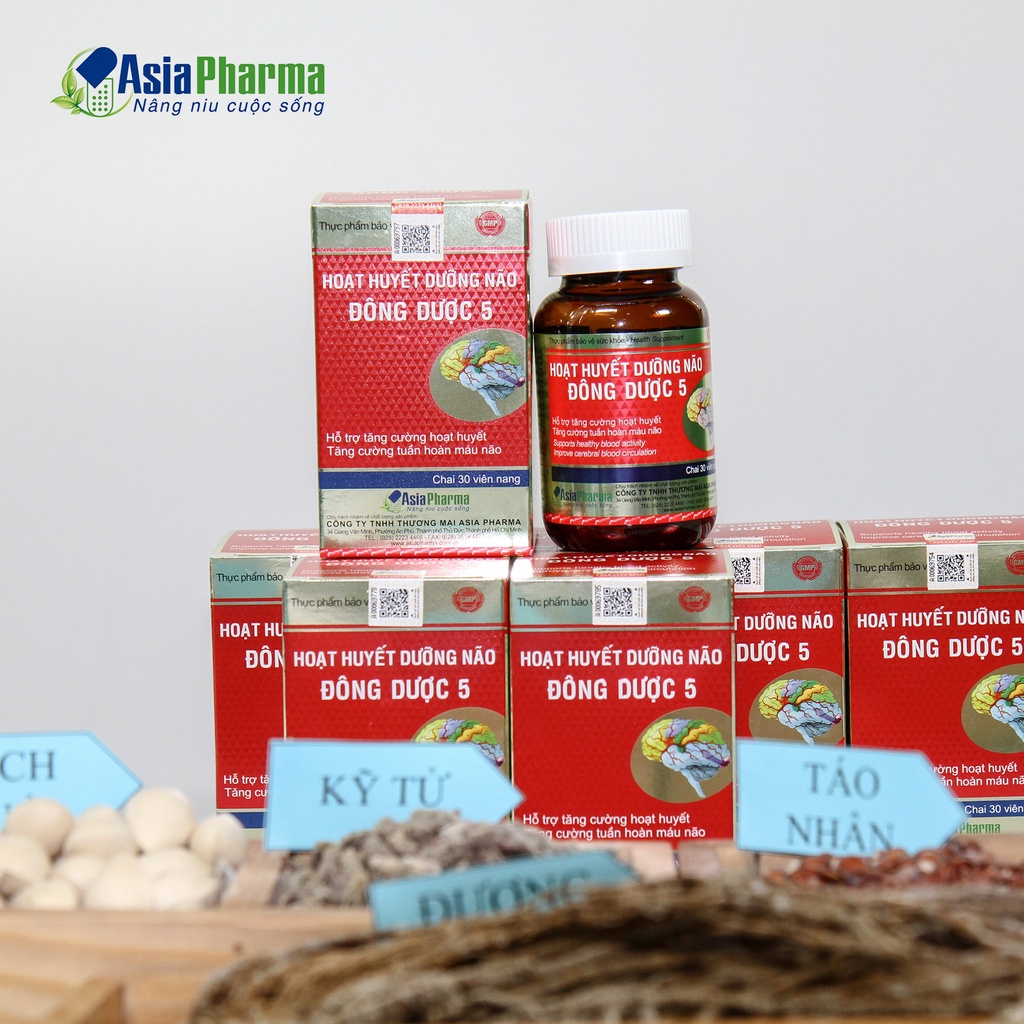 Viên uống hoạt huyết dưỡng não Đông Dược 5 Asia Pharma hỗ trợ thiểu năng tuần hoàn não - Hộp 30 viên