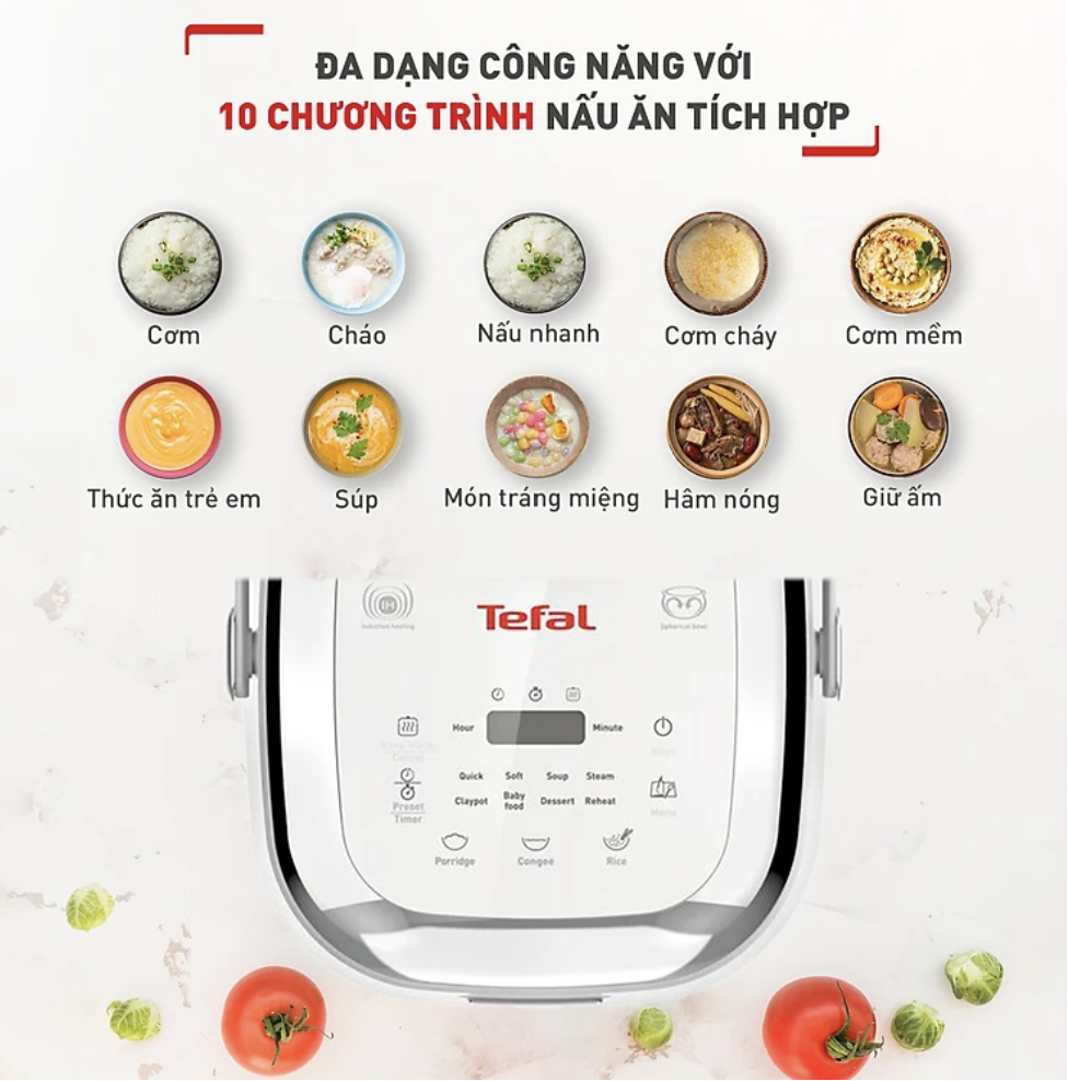 Nồi Cơm Điện Tử Cao Tần Tefal Mini 0.7 Lít RK604165 Công Suất 800 W - Hàng Chính Hãng