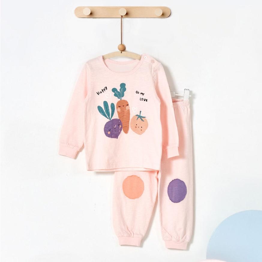 Đồ bộ ngủ dài tay mặc nhà thun cotton cho bé gái, bé trai mùa hè Unifriend Hàn Quốc 2022-2