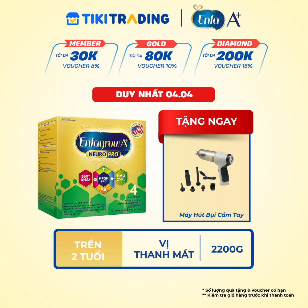 Sữa bột Enfagrow A Neuropro 4 2.2kg với DHA giúp phát triển não bộ cho trẻ từ 26 tuổi