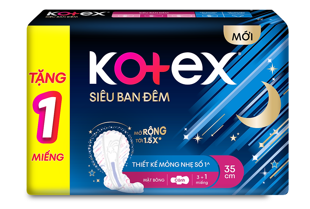 Combo 8 Gói Băng Vệ Sinh Kotex Siêu Ban Đêm Có Cánh 35cm - Mỗi Gói 3 Miếng - HSD Luôn Mới