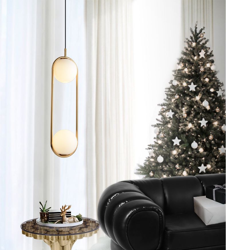 Đèn thả ZATEM chao thủy tinh địa cầu, khung mạ vàng hình Elip 2 đầu độc đáo - kèm bóng LED chuyên dụng .