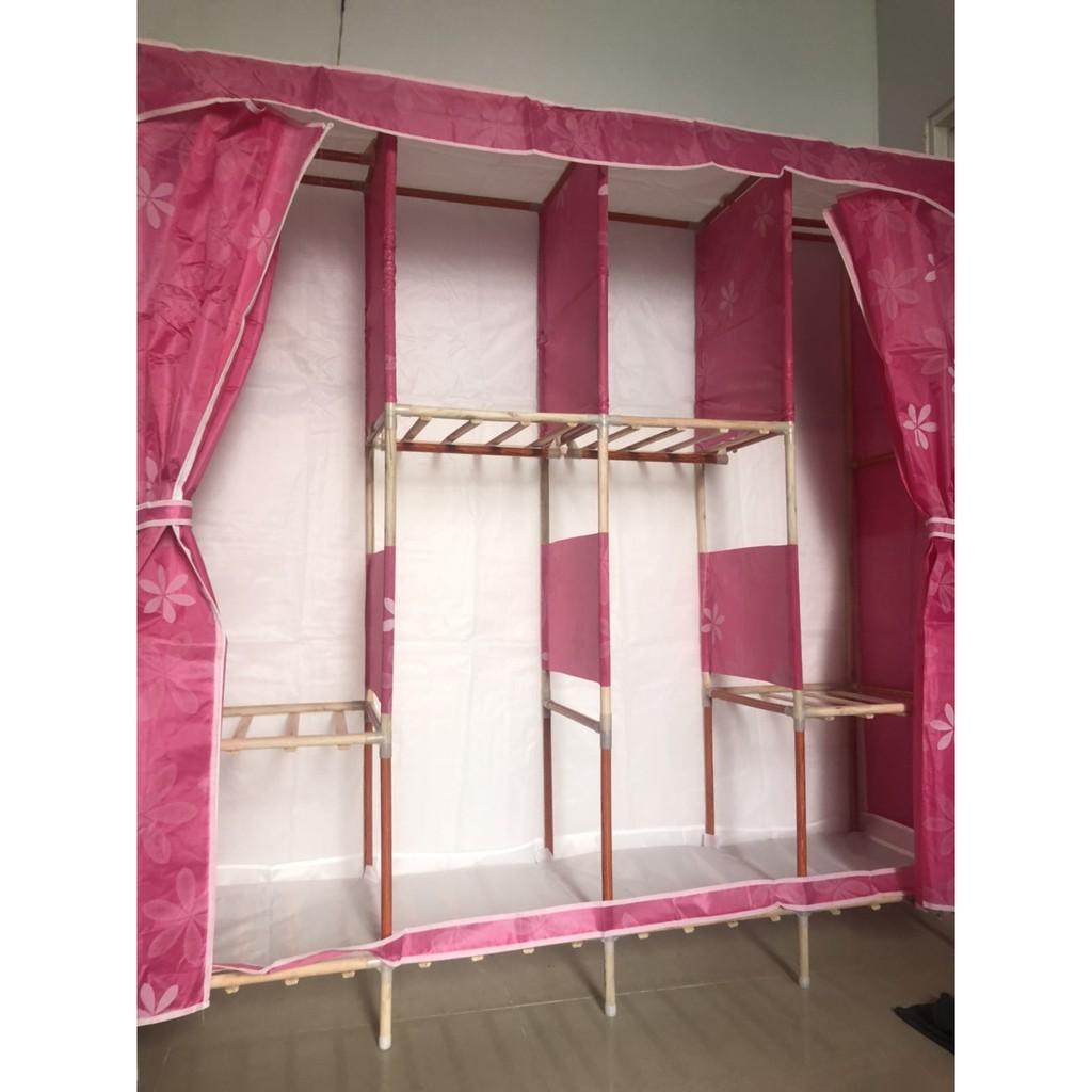 Tủ vải khung Gỗ 4 buồng cực lớn 170*170*45