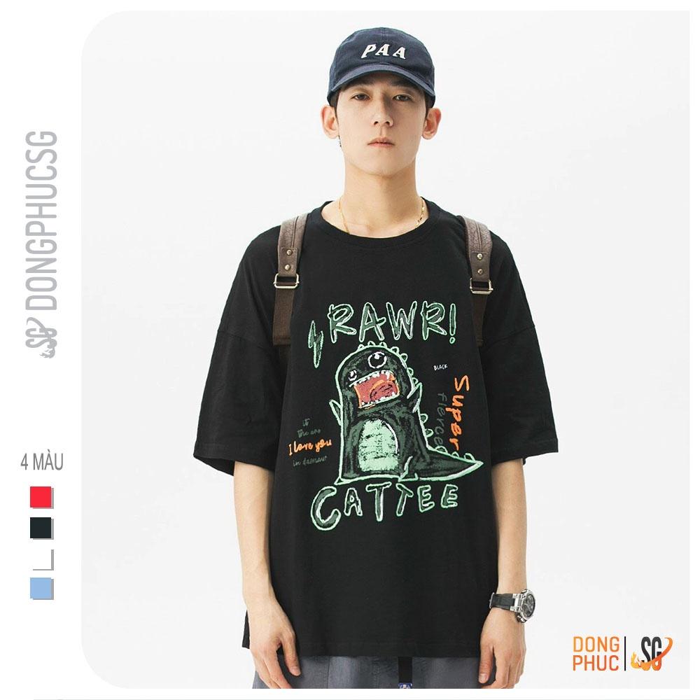 Áo thun tay lỡ form rộng nam nữ - Mẫu khủng long Cattee - Chất thun cotton mềm mịn