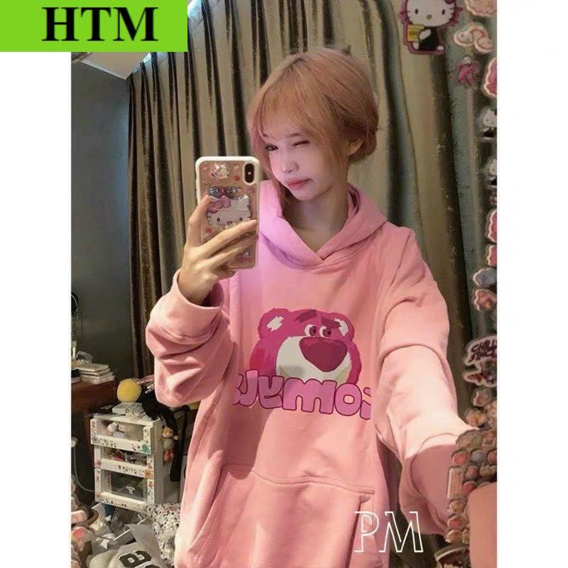 Áo Khoác Nỉ Hoodie Nam Nữ Với Chất Vải dày Dặn Áo Có In Hình Gấu Dâu Dễ Thương Với Dáng Form Rộng Cực Đẹp Hàng Hot Trend HTM FASHION