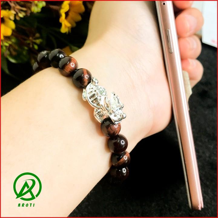 Vòng Tay Phòng Thủy Mệnh Hỏa-Thổ - Vòng Tay Nam Nữ Đá Mắt Hổ Đỏ Mix Long Quy Bạc 8mm V386-8