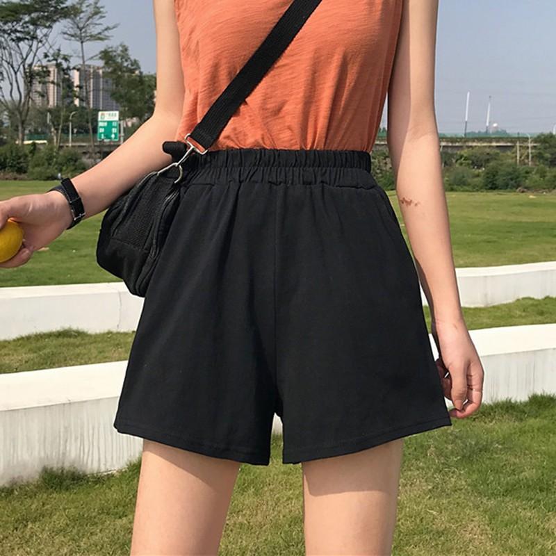 Quần Short Nữ Lưng Cao Ống Rộng Màu Trơn