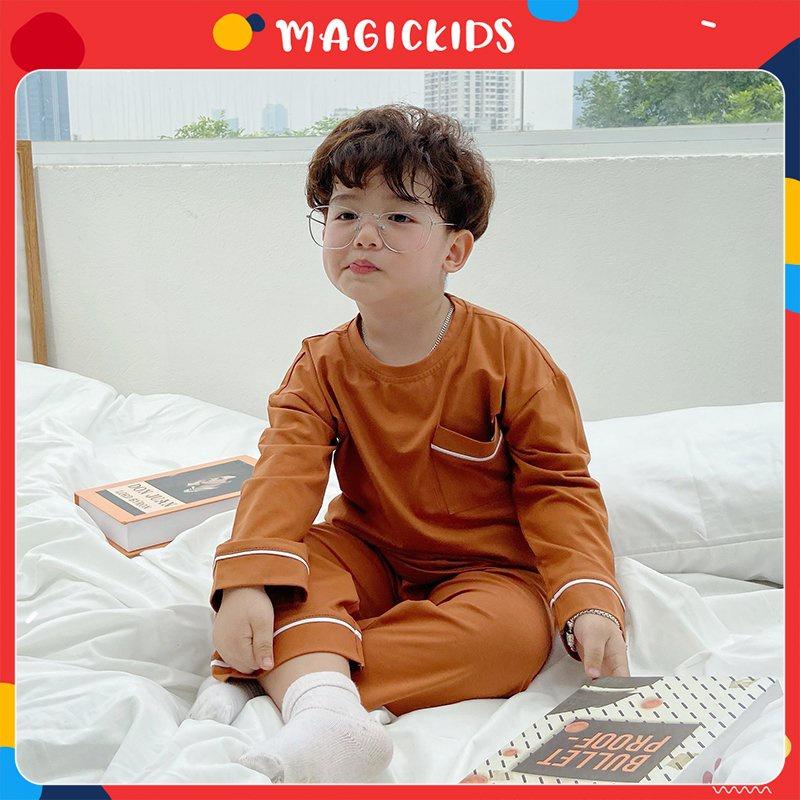 Bộ đồ ngủ dài tay cotton trơn cho bé trai bé gái Magickids Quần áo trẻ em thu đông thấm hút mồ hôi co giãn BR21042