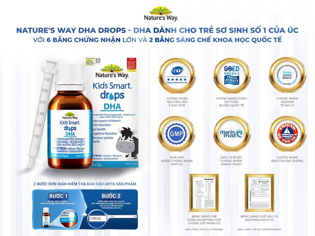 DHA Nature's Way Kids Smart Drops DHA Dạng Giọt Giúp Tăng IQ, Phát Triển Não Bộ Cho Bé 20ml