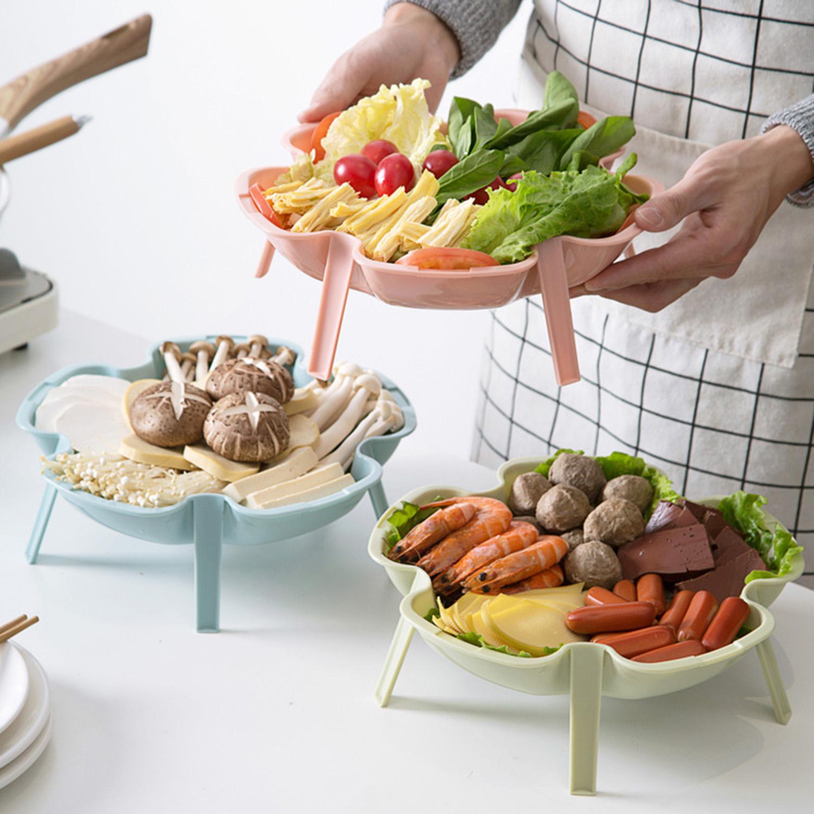 3 cái đĩa hình bông hoa dùng để xếp rau, đồ lẩu, trái cây