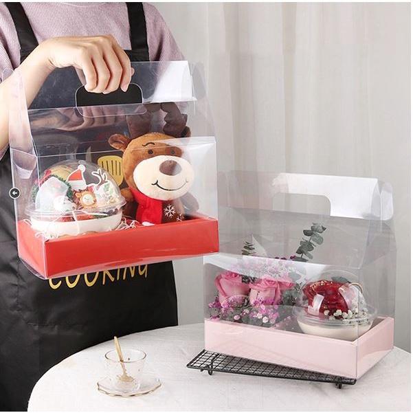 5 Hộp mica đế hồng - đỏ đựng bánh kem các dịp lễ 8/3