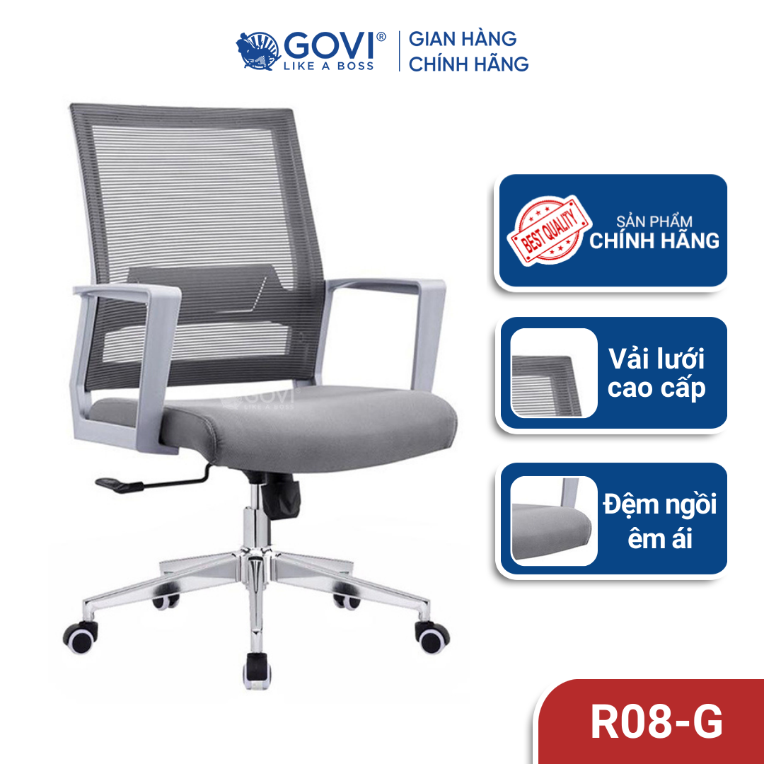 Ghế xoay văn phòng GOVI Ryan R08-G - Lưng lưới thoáng mát, đệm ngồi êm ái