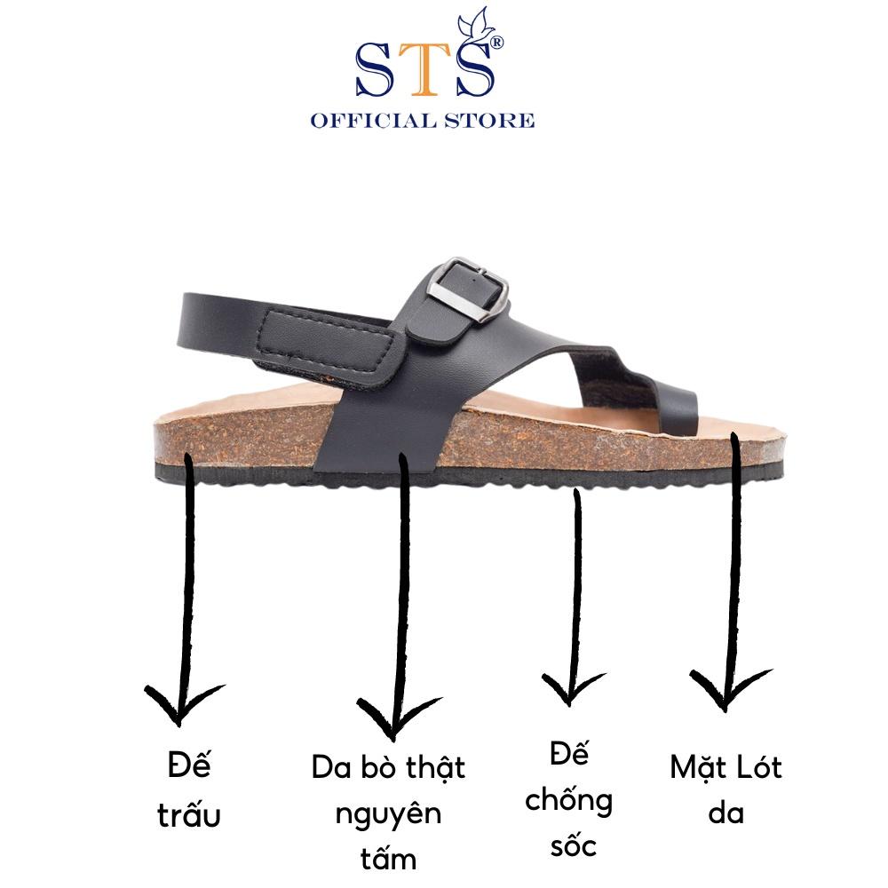 Sandal Đế Trấu DA BÒ THẬT NGUYÊN TẤM Quai chéo Tách Ngón,Mặt lót Da PU kem cao cấp chống nước đi chơi đi học đi làm K20