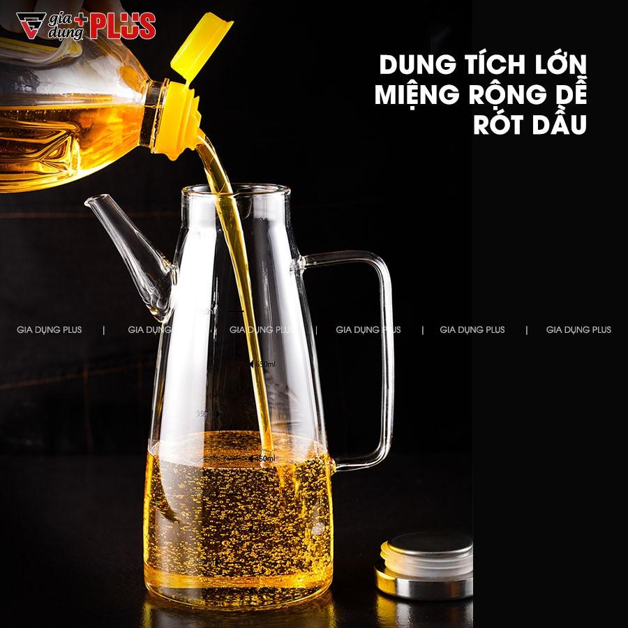 Bình dầu ăn, nước mắm lớn 750ml - thuỷ tinh borosilicate, có tay cầm & đế cao su cao cấp chống vỡ
