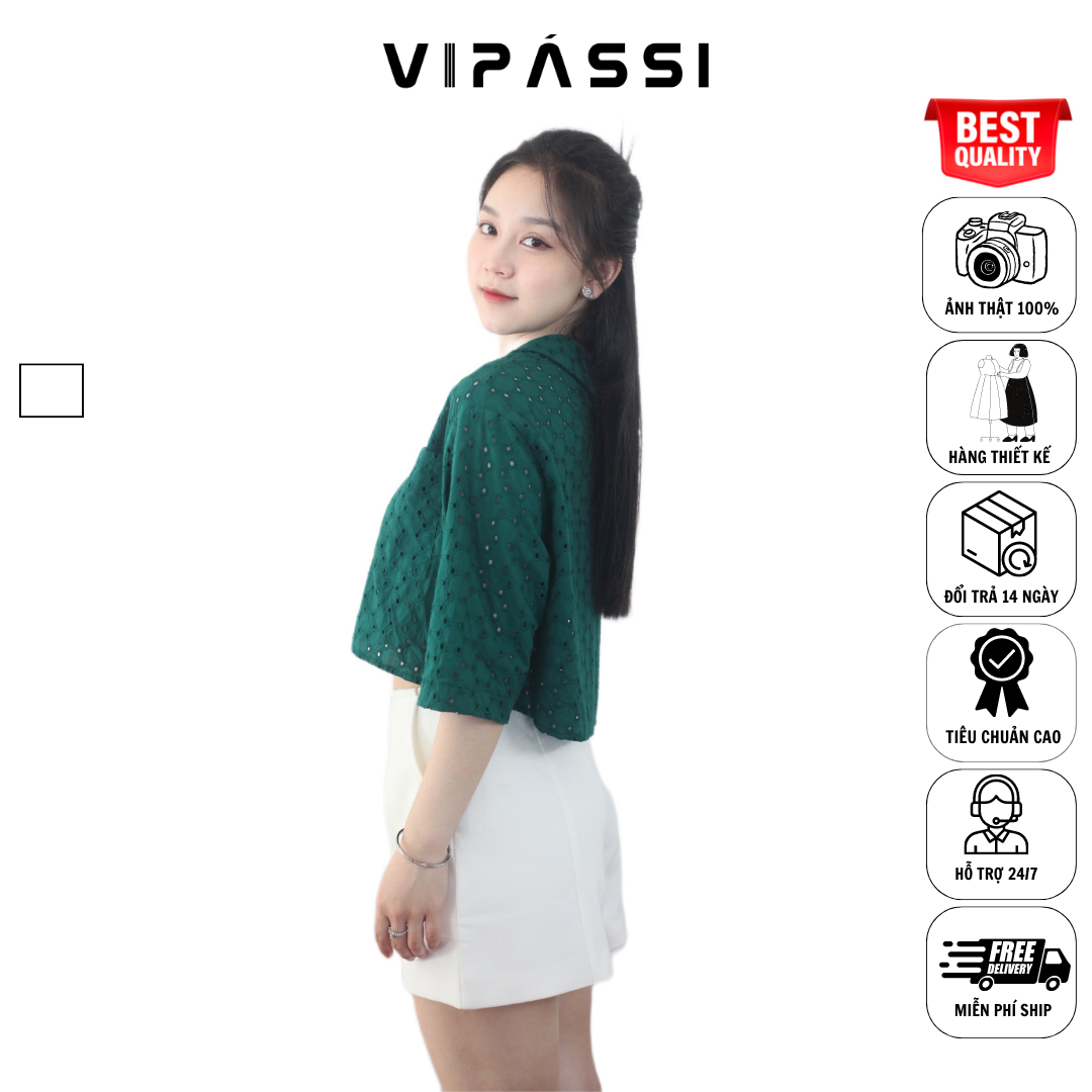 VIPÁSSI Quần Short Nữ Chữ A 2 Lớp Cotton Trắng Hai Túi Lớn Dây Kéo Sắt