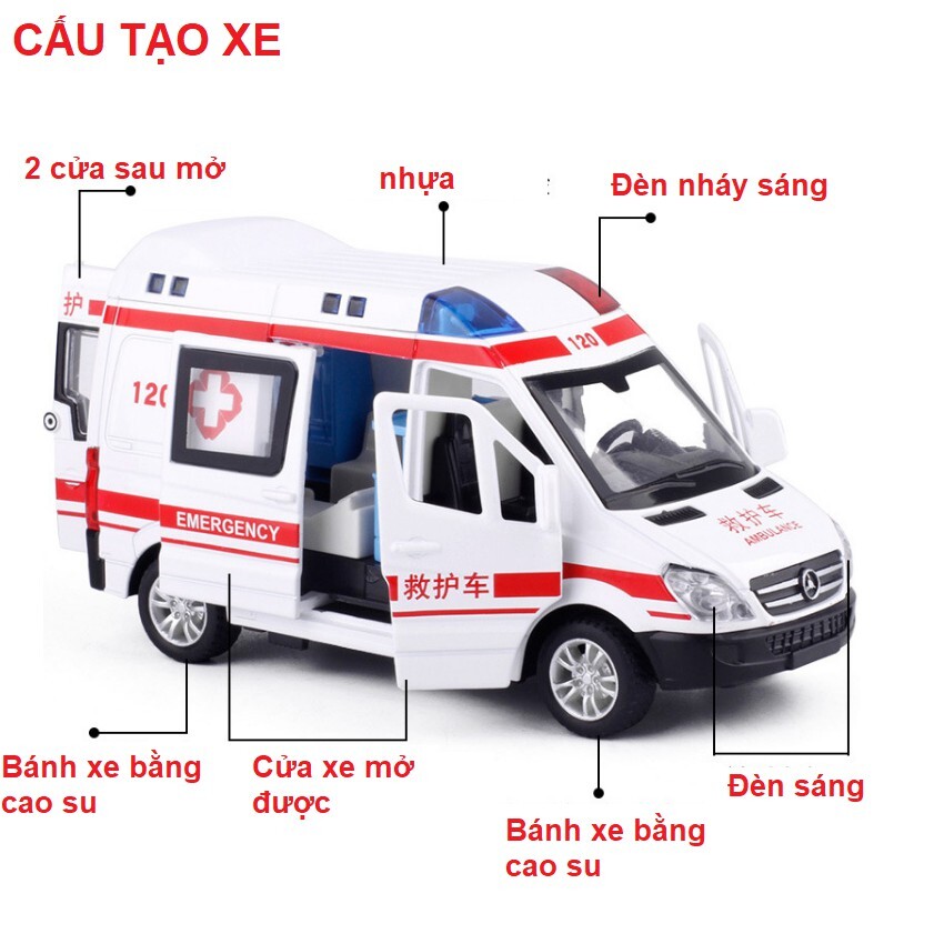 Đồ chơi mô hình xe cứu thương KAVY có nhạc và đèn chạy cót mở được tất cả các cảnh cửa