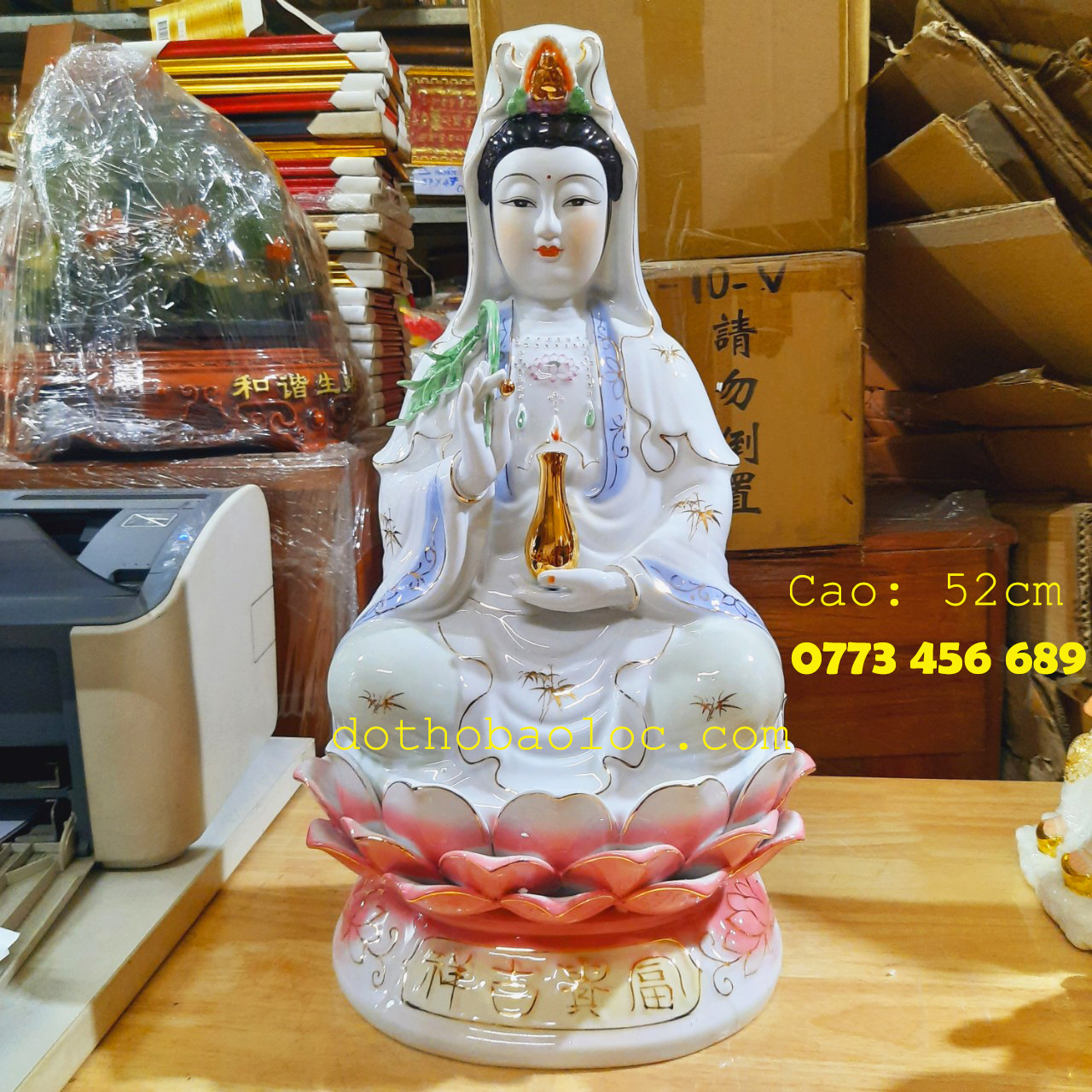 Tượng Quan Âm men sứ cao cấp Cao 52cm