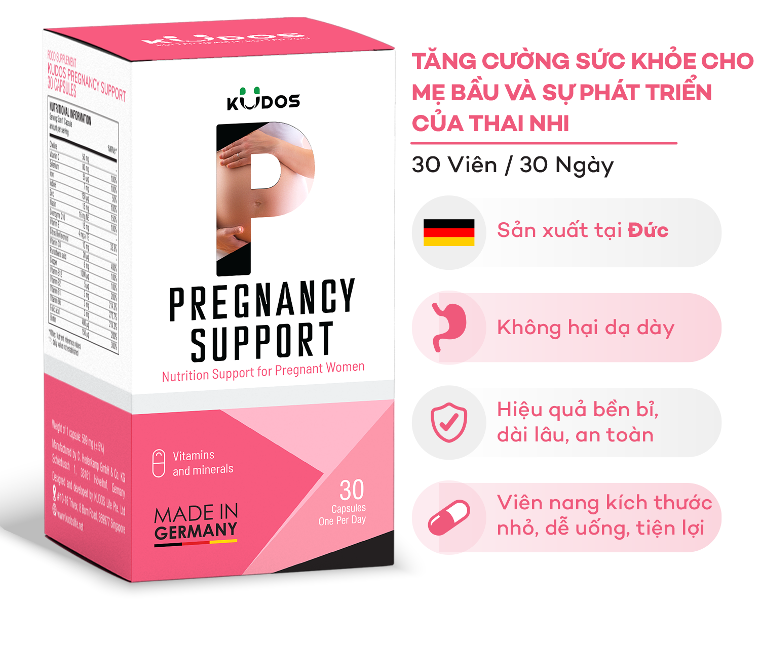 Viên Nang Cho Mẹ Bầu Tăng Cường Sức Khỏe KUDOS PREGNANCY SUPPORT (Hộp 30 Viên)