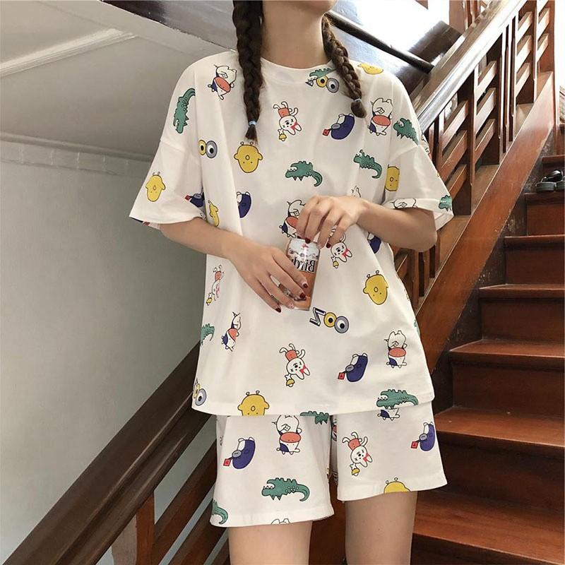 Set Đồ Ngủ Ngắn Tay Dáng Rộng Cho Nữ