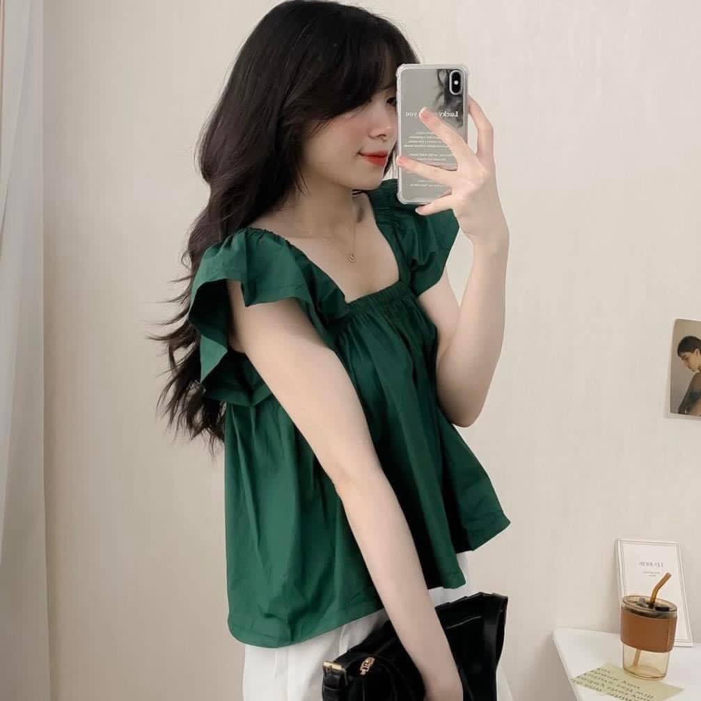 Áo croptop chun trễ vai gồm ba màu basic siêu xinh