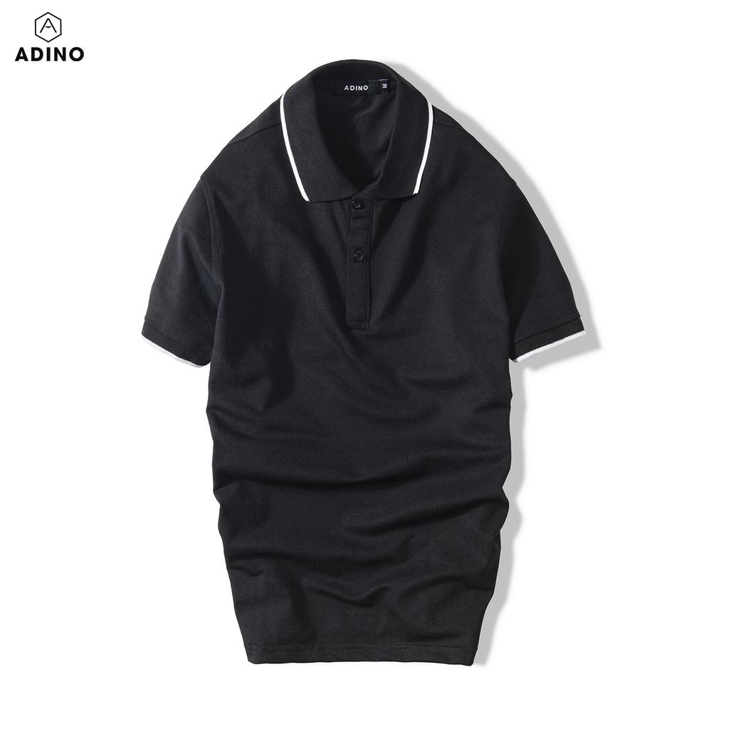 Áo polo nam ADINO màu trắng phối viền vải cotton co giãn dáng công sở slimfit hơi ôm trẻ trung AP71